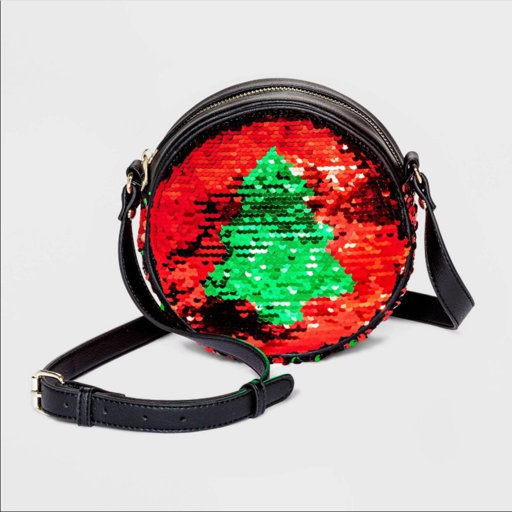 Black sequin Christmas tree crossbody purse